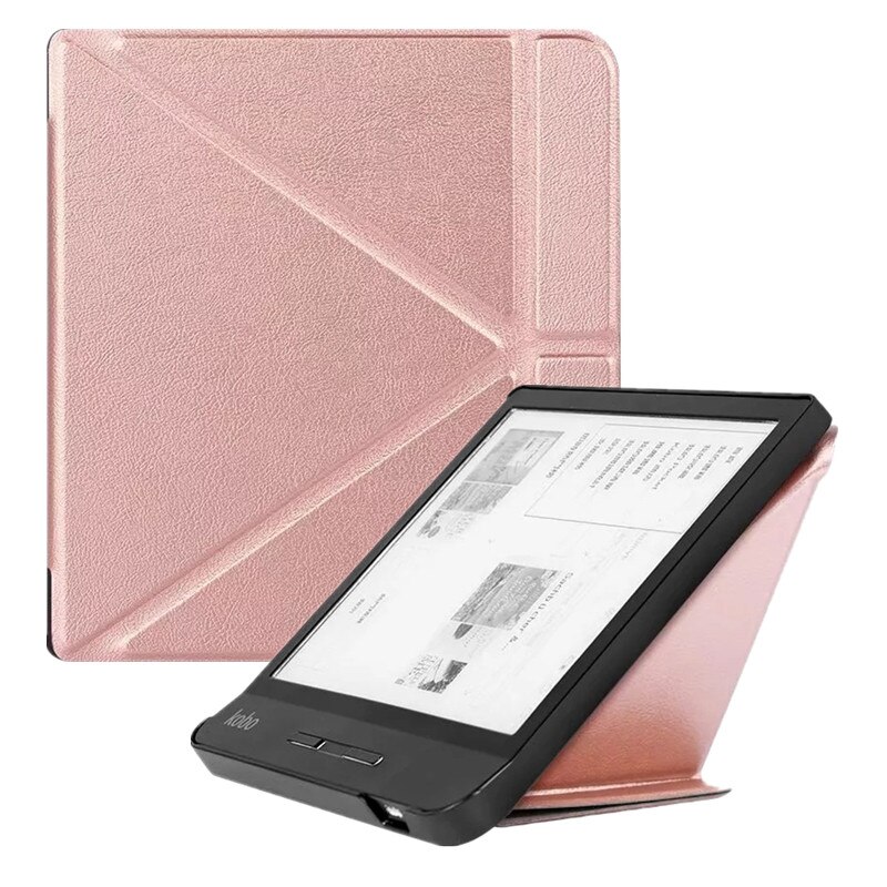 Folding Case Voor 7 "Rakuten Kobo Libra H2O E-Boeken Multi-Fold Pu Lederen Smart Flip Case cover Stand Voor Kobo Libra H2O + Film + Pen: Rose gold