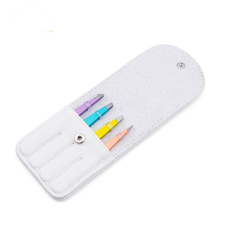4 pz/impostato pinzette professionali con custodia per sopracciglia clip pinze in acciaio inox rimozione dei capelli strumenti per il trucco: multicolore