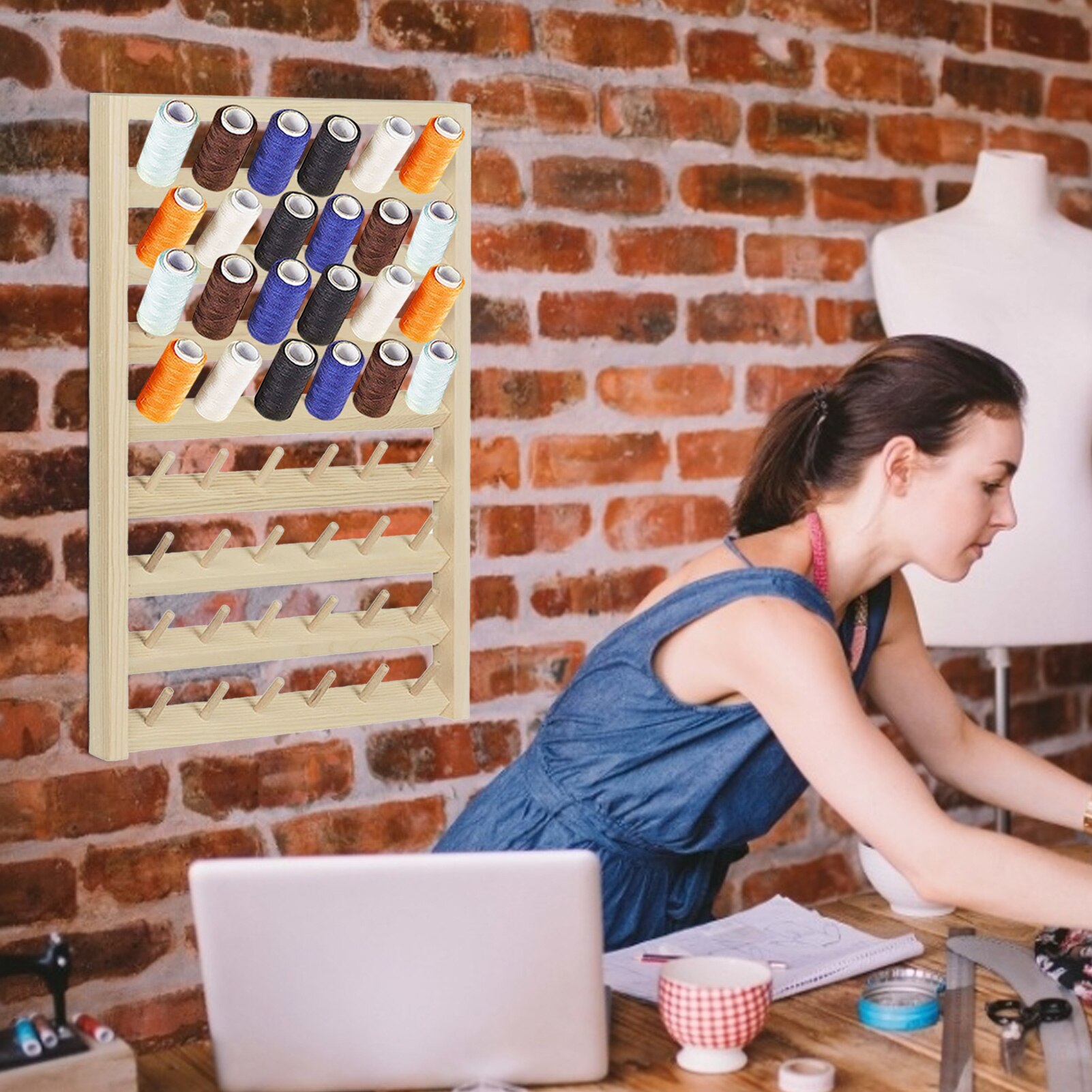 48/54 Spool Sewing Thread Holder Rack Wood Sewing Thread Stand Organizer Embroidery Storage Rack Holder Bracket Friendly