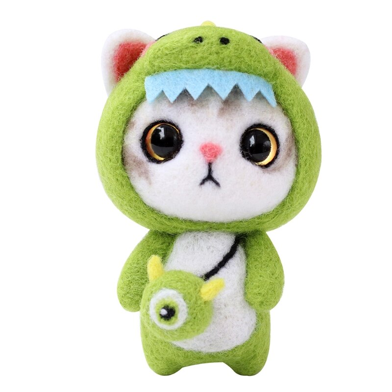 Cute Animal Cat Doll Wool Felt Craft DIY Unfinished Poked Set Handcraft Kitting: B