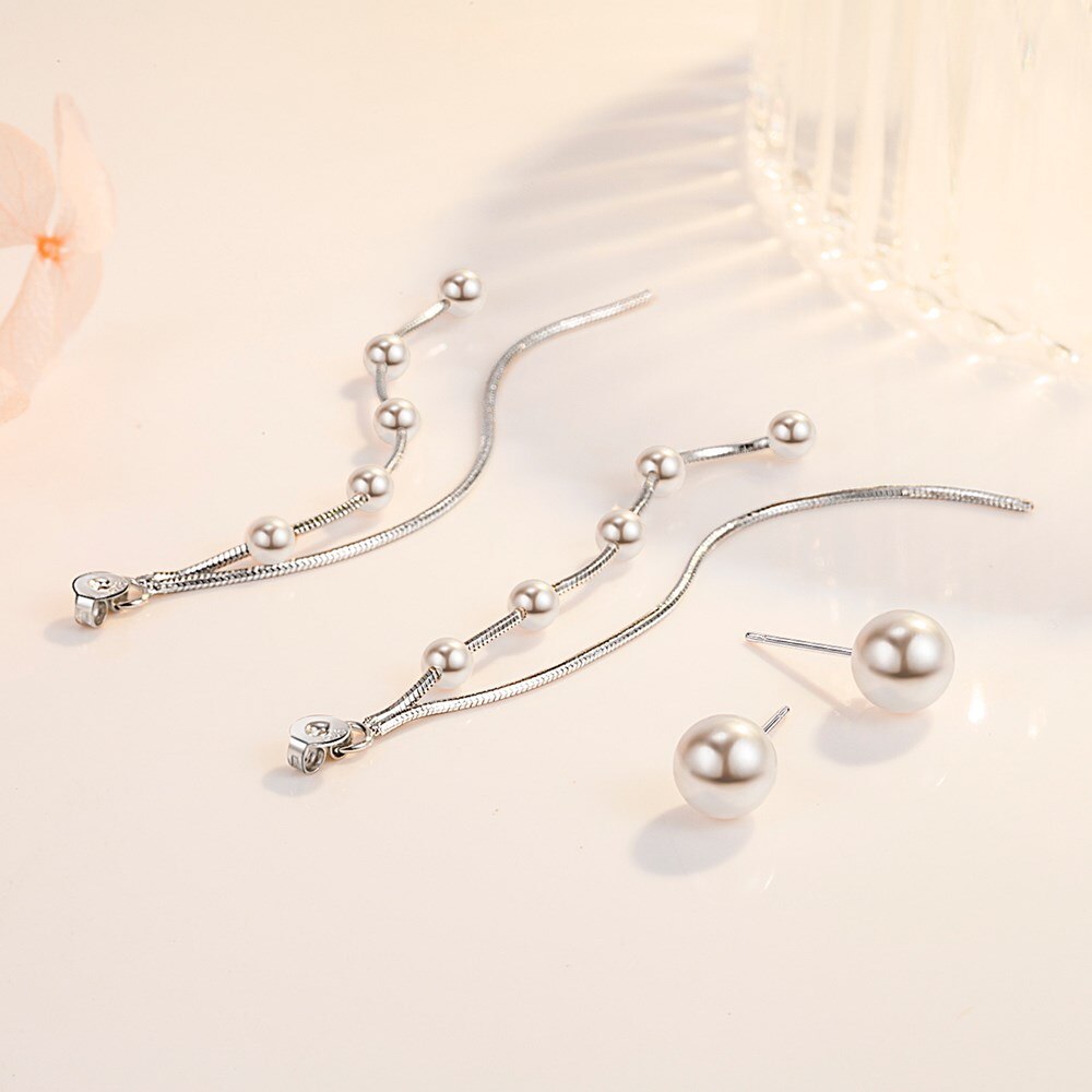Nehzy S925 Stempel Zilver Vrouwen Mode-sieraden Parel Lange Tassel Eenvoudige Terug Opknoping Oorbellen