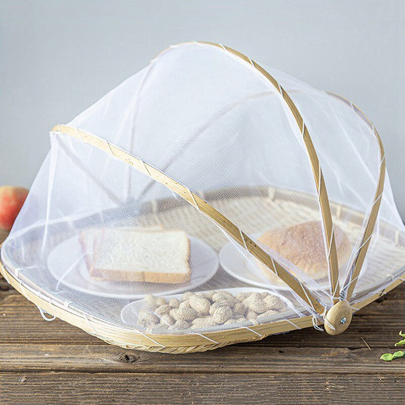Handgemaakte bamboe rieten mand met gaas, insectenwerend, stofdicht, picknick fruitschaal, broodmandhoes, bakkerij opbergdoos