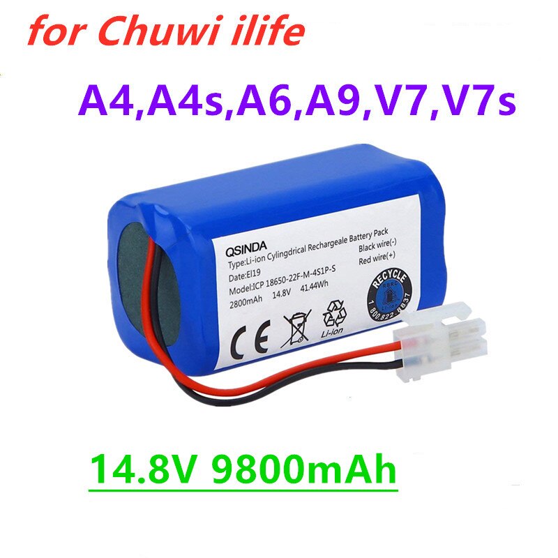 100% original Akku 14,8 V 12800mAh robotic staubsauger zubehör teile für Chuwi ilife A4 A4s A6 A9, v7, V7s: Red