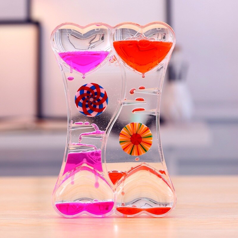 Valentine's Day Double Hourglass Liquid Timer Visual Timer Oil Liquid Motion Hourglass Floating Desk Heart Decoration Acrylic: white
