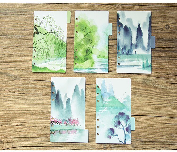 5 Pcs/set Beautiful Landscape Notebook Divider A5 A6 Spiral Notebook Loose Leaf Index Pages Notebook Paper Inside Pages