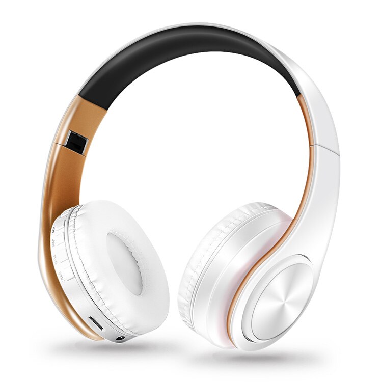 stereo headset bluetooth earphone headphone wireless bluetooth handfree universal for all phone for iphone with microphone: white gold