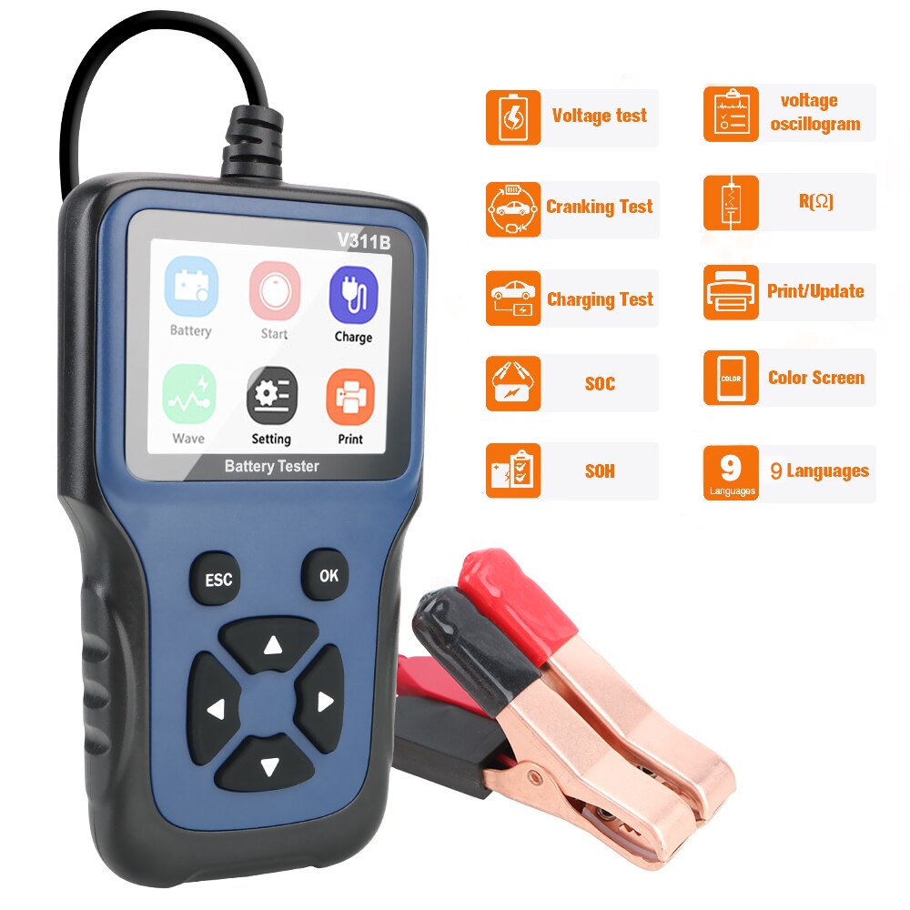 V311B 12V Car Battery Charger Tester Analyzer Car Charging Cricut Load Test Auto Diagnostic Tool Automotive