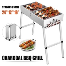 Vevor foldet bærbar kul grill grill udendørs grill rustfrit stål kebab grill perfekt til camping  (24 "  x 12 ")