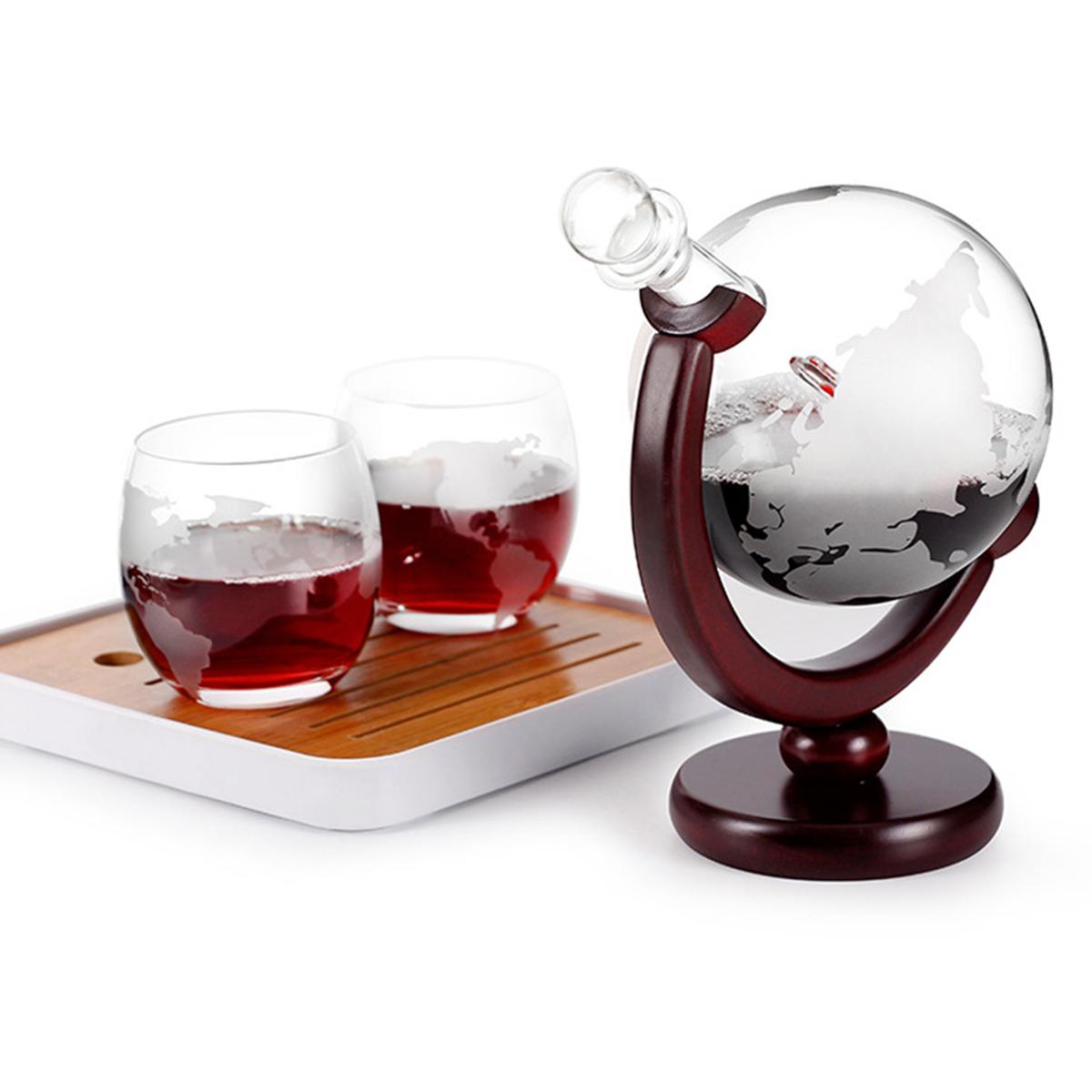 850Ml Whisky Karaf Antieke Whiskey Wijn Brandy Dispenser Schenker Beluchter Globe Glazen Karaf Met Hout Stand Thuis Bar Decor