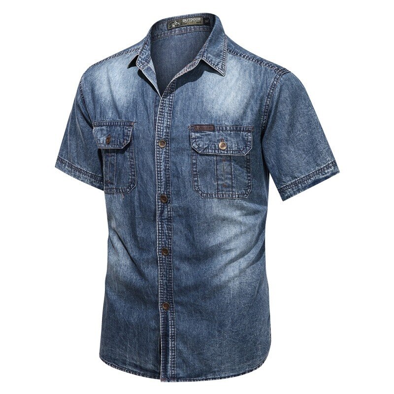Negizber Korte Mouwen Denim Shirts Mannen Effen Kleur Katoen Casual Denim Shirt Voor Mannen Zomer Mannen 'S Shirts