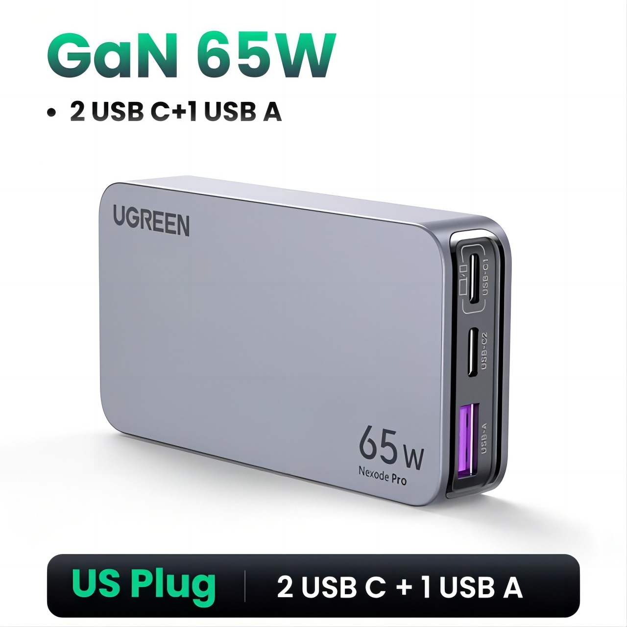 UGREEN 65W GaN Charger Quick Charge 4.0 3.0 USB C Charger For iPhone 15 14 13 Pro PD 3.0 Fast Charger For Macbook Laptop Tablet: Light Grey