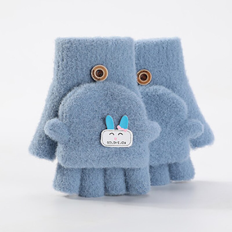 3-6 Jaar Baby Cartoon Handschoenen Winter Kids Half Vinger Flip Cover Wanten Kinderen Herfst Jongens Meisje Winddicht Warm leuke Handschoen: blue