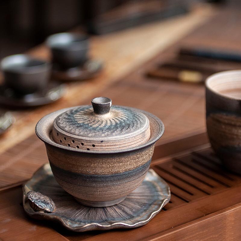 170ml japansk stil vintage groft keramik rust glasur gaiwan håndlavet keramisk kung fu te sæt tureen tekop te skål indretning