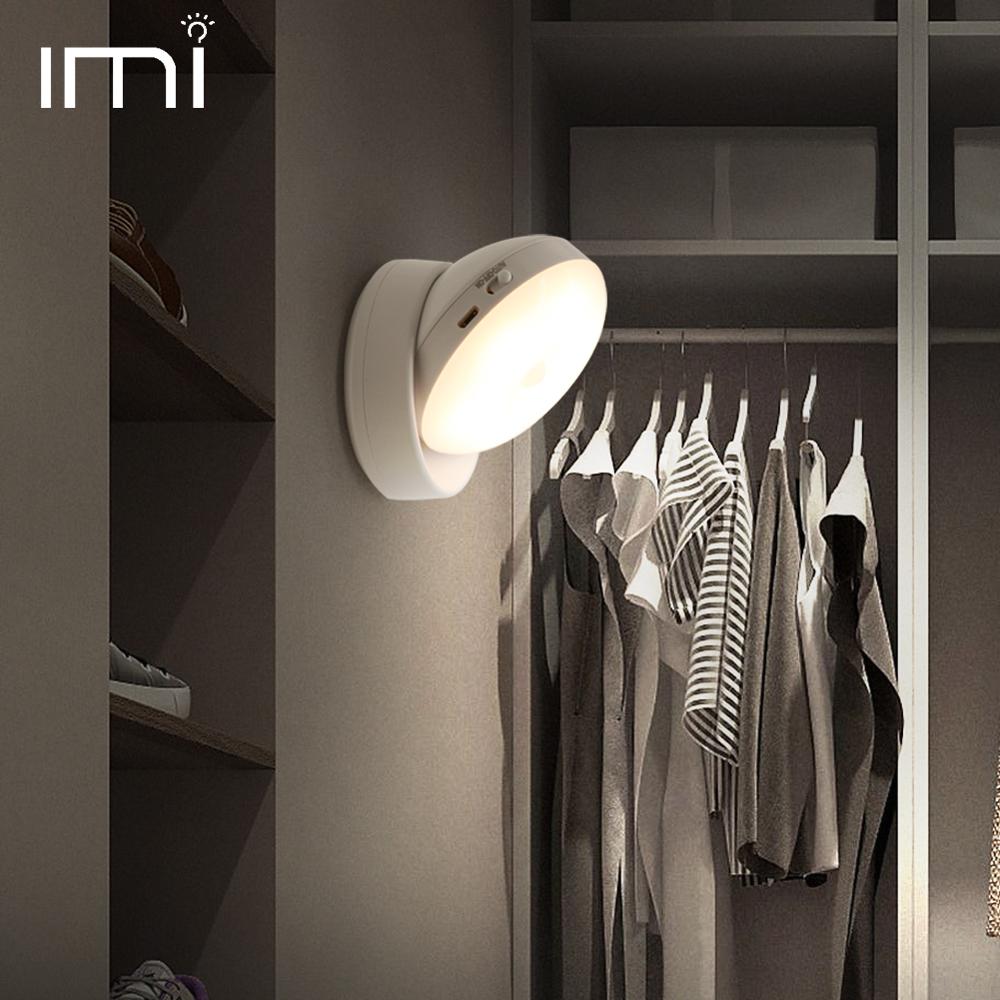 LED Motion sensor Night Light USB Rechargeable Security Rotating Wall Lighting Bedroom Cabinet Kitchen Bedside Stair Lamp Toilet