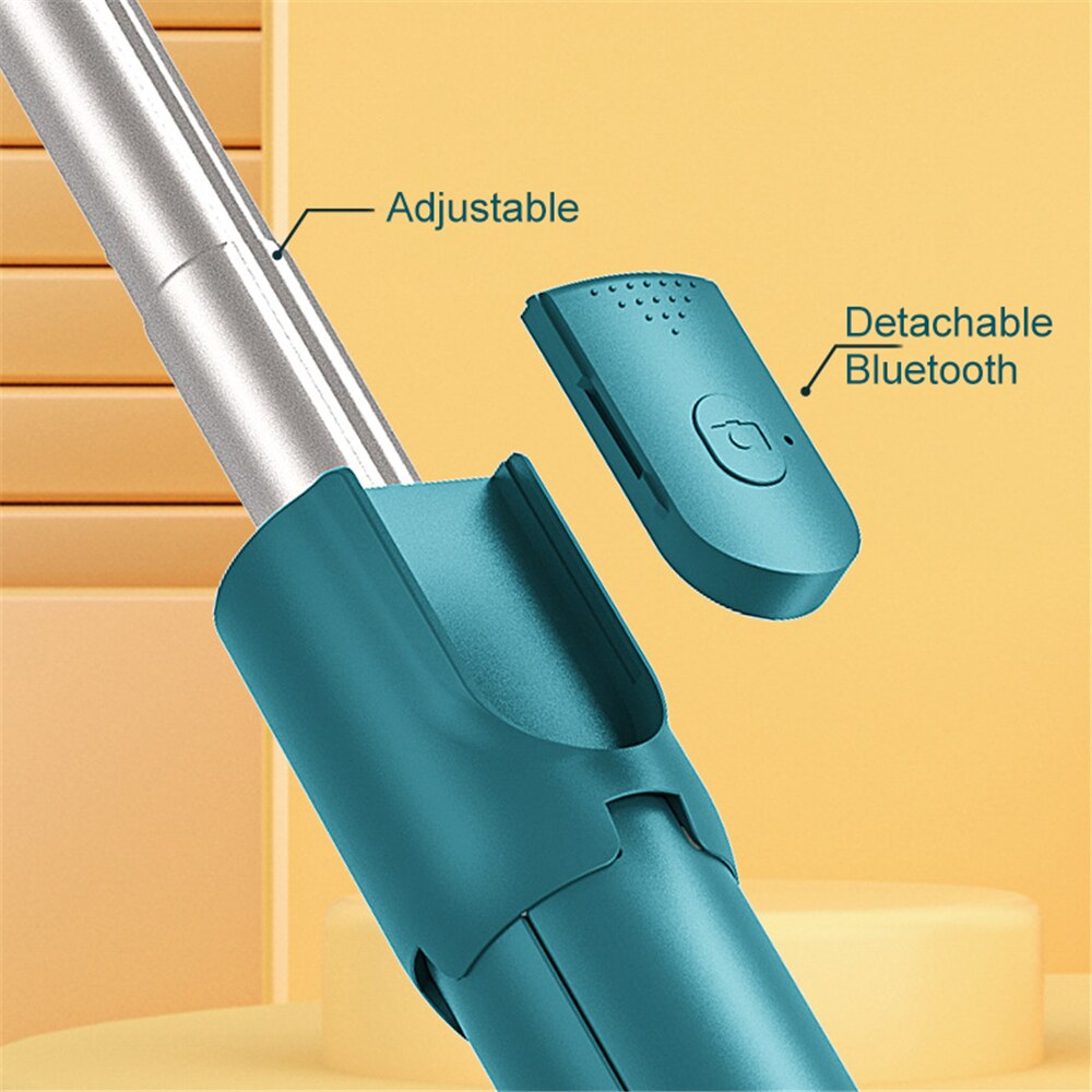 Tragbarer, kabelloser bluetooth-selfie-stick mit ausziehbarem und faltbarem stativ für ios, android und iphone.