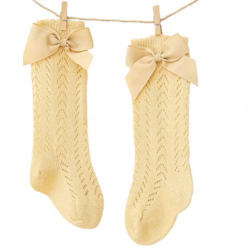 1 Paar 1-5 Jaar Oude Baby Knie Sokken Plain Weave Antislip Puur Katoen Baby Meisjes Knie hoge Boog Sokken Voor Fotografie Props: Turmeric / M