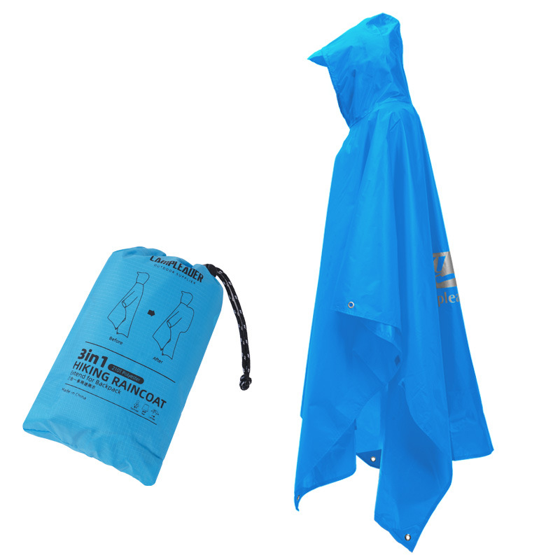 Chubasquero impermeable 3 en 1, Poncho ligero para senderismo al aire libre, chaqueta para la lluvia, cubierta para refugio solar, Camping, senderismo, ciclismo y escalada: Azul cielo