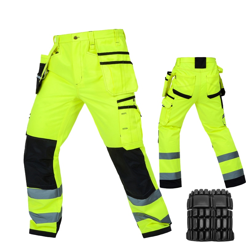 Bauskydd durable workwear pants men multi-pocket heavy duty reflective work trousers with knee pads