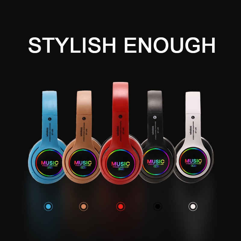 LED Colorful Wireless Bluetooth Headphones Headset Foldable Stereo Bass Sound Adjustable Earphones with Mic for PC All Phone