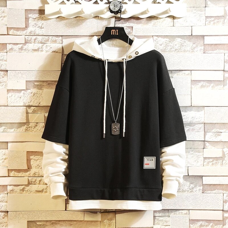 skateboard hoodie sweatshirt hip hop patchwork streetwear: M