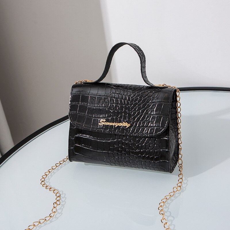 Zomerse dames vierkante crossbody tas zacht pu leer snoepkleurige messenger bag ketting effen kleur mini schoudertas: Zwart