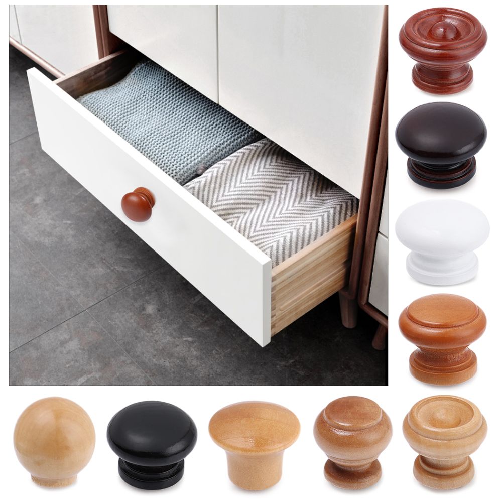 1Pc Natural Wood Kitchen Cabinet Drawer Knobs Cupboard Dresser Furniture Handle Hardware with Screw Wardrobe Pulls Handle