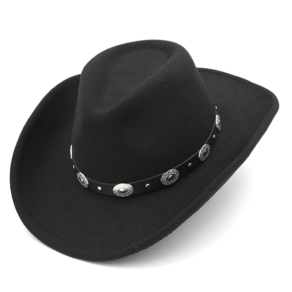 Mistdawn Men Women Western Cowboy Derby Hat Sombrero Godfather Cap Outdoor Wide Brim Jazz Top With Leather Band: Black