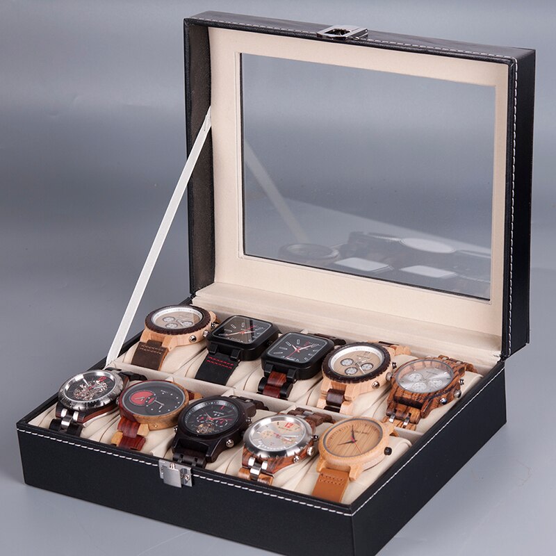 Versieren Hout Horloge Display Box 4 Slot 8 Slots Pu Leather Vitrine Dozen Horloge Sieraden Organizer 6 Slot madera: Leather 10 slots