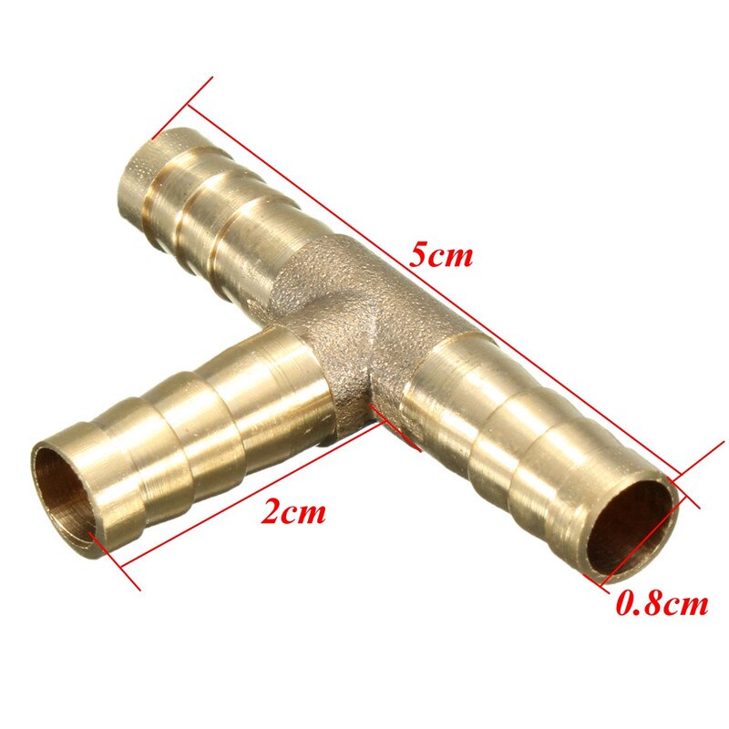 6mm 8mm 10mm 12mm Solid Brass T Piece 3 Way Fuel Hose Joiner Connector For Air Oil Gas Fuel Fuids: 8mm