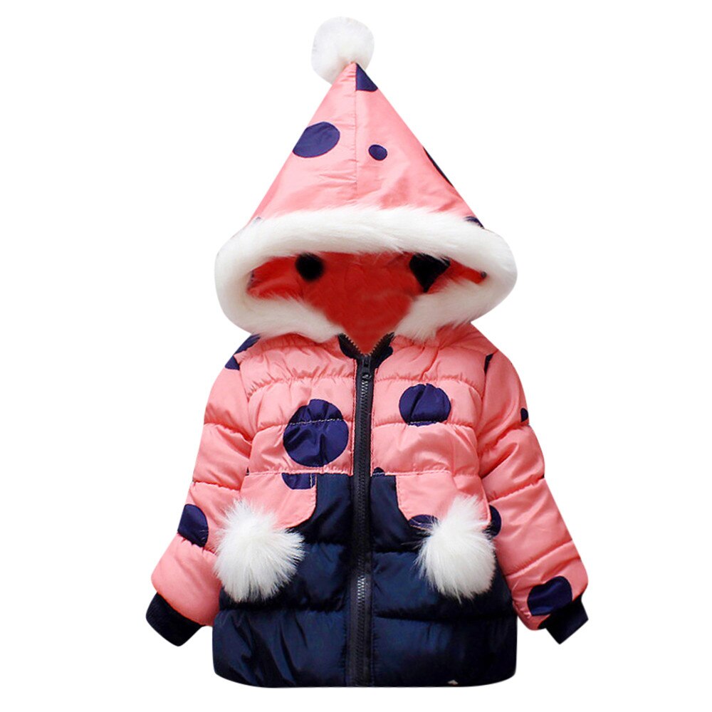 Baby Jongen Meisje Kleding Winter Baby Kids Boy Girl Lange Mouwen Warm Dot Print Jas Peuter Dikke Capuchon Mode bovenkleding: Roze / 18-24 Months