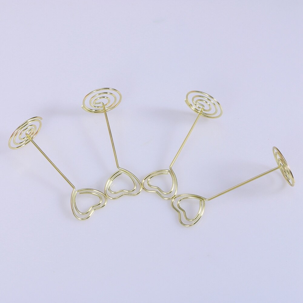 6 stuks gouden hartvormige fotohouders, tafelnummerhouders, plaatskaarthouders, menuklemmen voor bruiloften (goudkleurig)