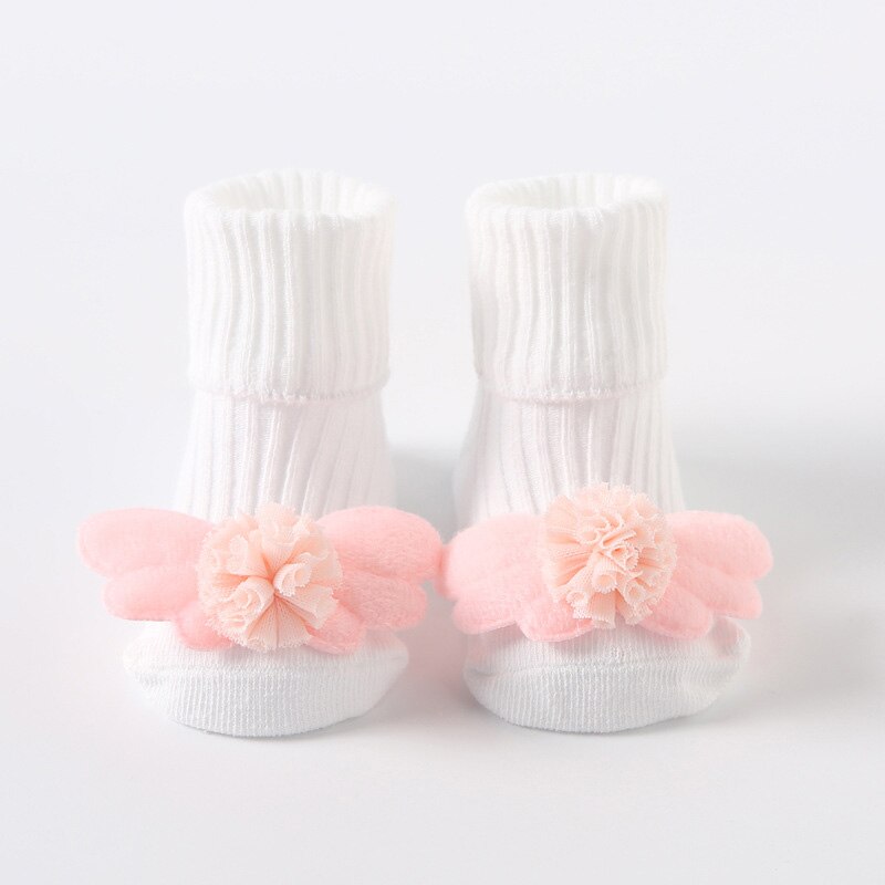 Cute Wings Flower Newborn Baby Socks Knitted Baby Boys Girls Socks Soft Winter Warm Infant Toddler Anti-slip Floor Socks: white