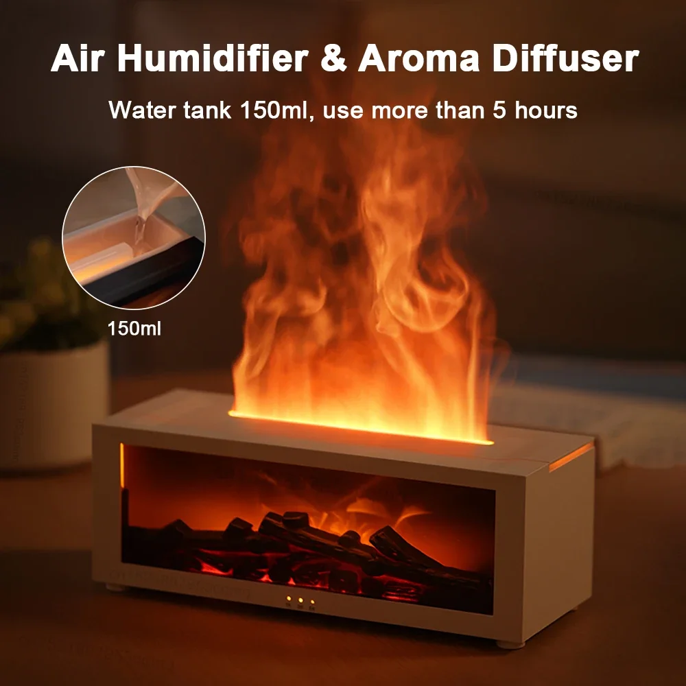 Humidificateur d'air, flamme, cheminée, Machine d'aromathérapie, diffuseur d'air de bureau, huile essentielle avec lumière colorée chronométrée, télécommande