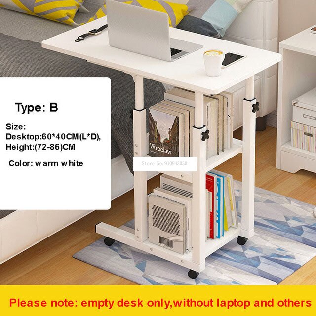 Movable Simple Laptop Table Wood Desktop Height Adjustable Bed Sofa Side Computer Notebook Laptop Desk Table Iron Frame: Type B warm white