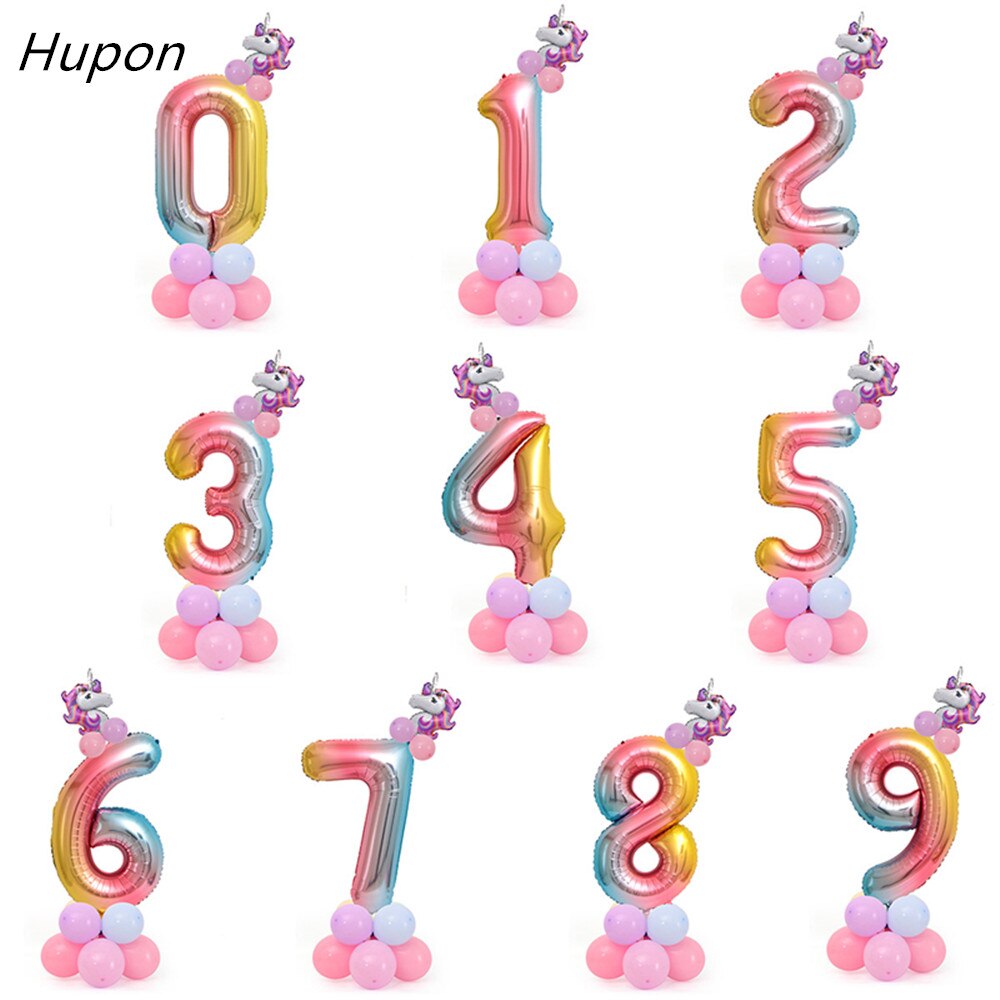 18 Pcs Eenhoorn Ballon Set Verjaardagsfeestje Ballonnen Regenboog 32 Inch Nummer 0-9 Kids Volwassenen Verjaardag Wedding Party ballon Decoratie