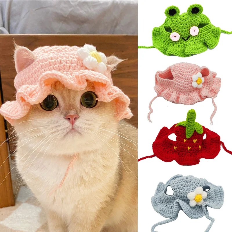 Outono inverno gato chapéu elástico bonito refinado chapéu para animais de estimação filhote de cachorro gatinhos chapéu de malha festa sessão de fotos adereços decoração acessórios para gatos