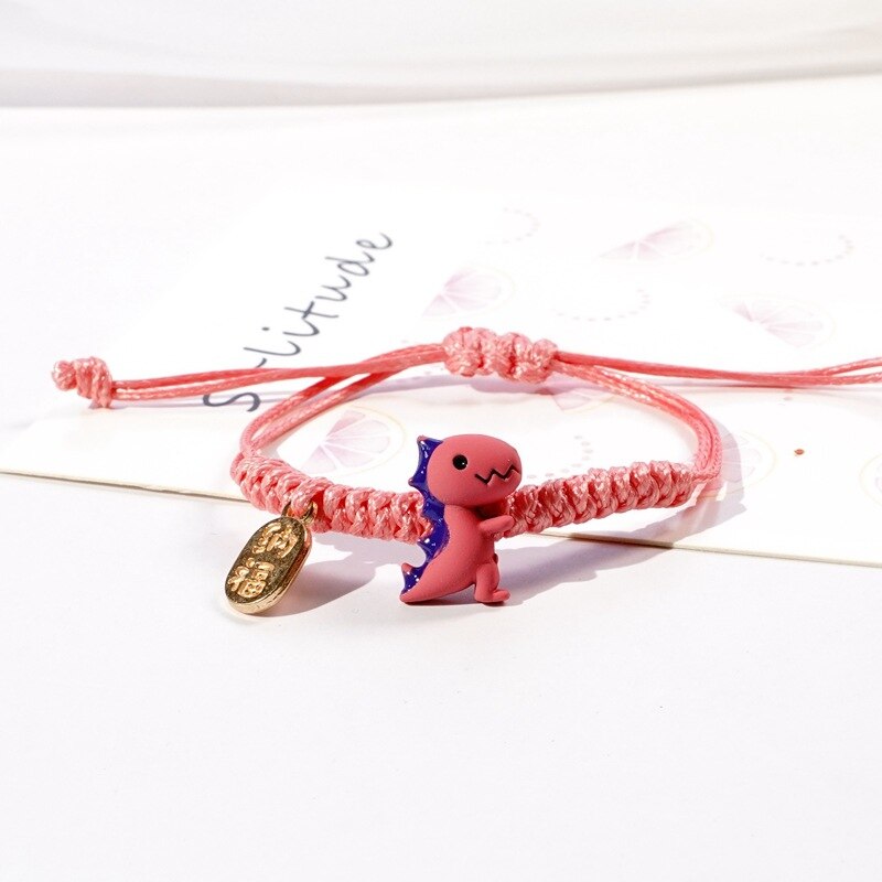 Cute Animal Children Bracelet Bikachu Dinosaur Rabbit Brown Bear Hand-Woven Rope Bracelet Adjustable Bracelet for Women: Deep Pink Dinosaur