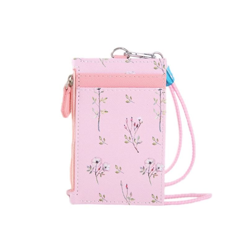 Porte-cartes en cuir Portable, porte-Badge, portefeuille de crédit, porte-monnaie avec lanière Y3NE: pink