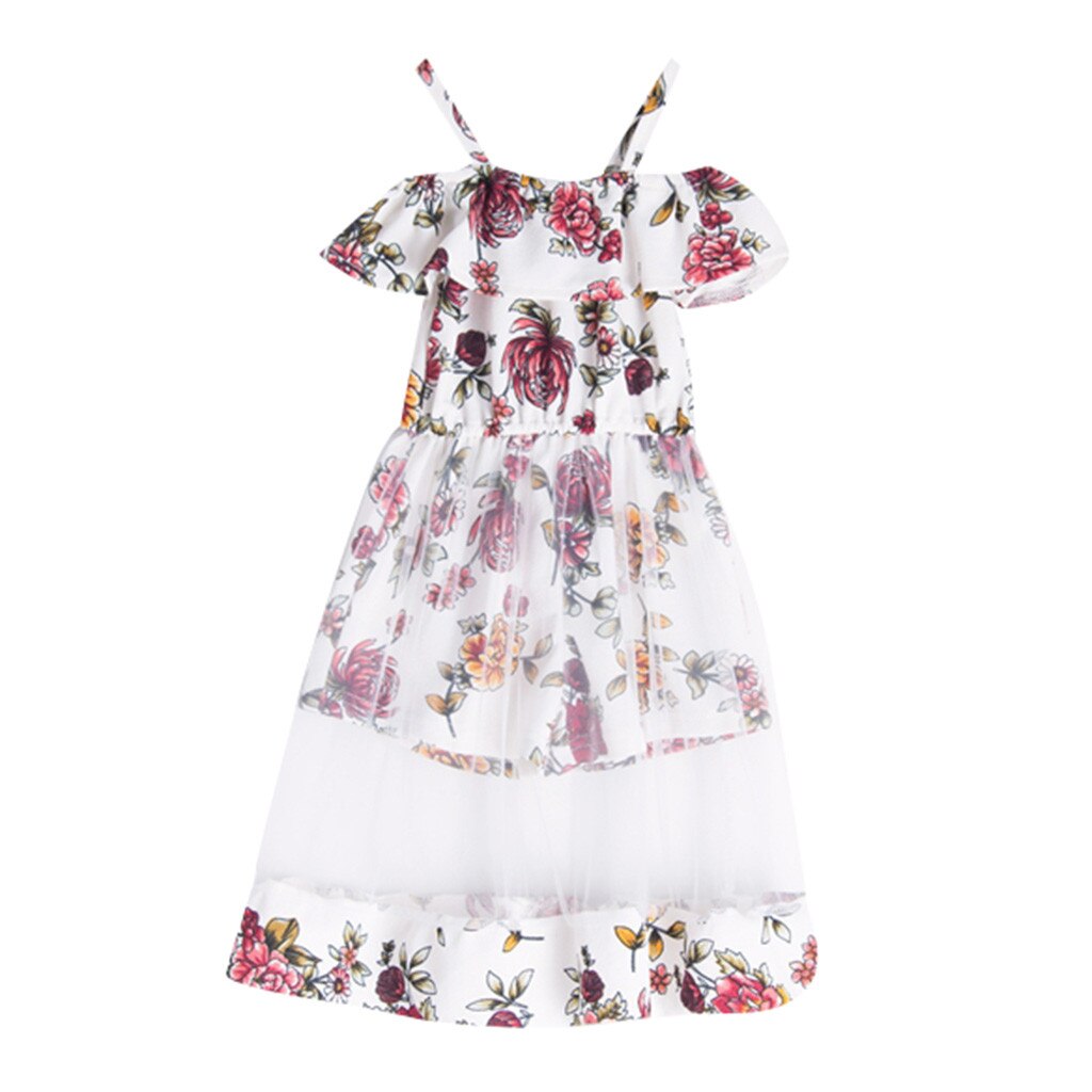 Toddler Kids Baby Girl Dress Flower Vest Floral Ruffle Mesh Dress Summer Baby Girl Clothes платье для девочки#GH: White / 90