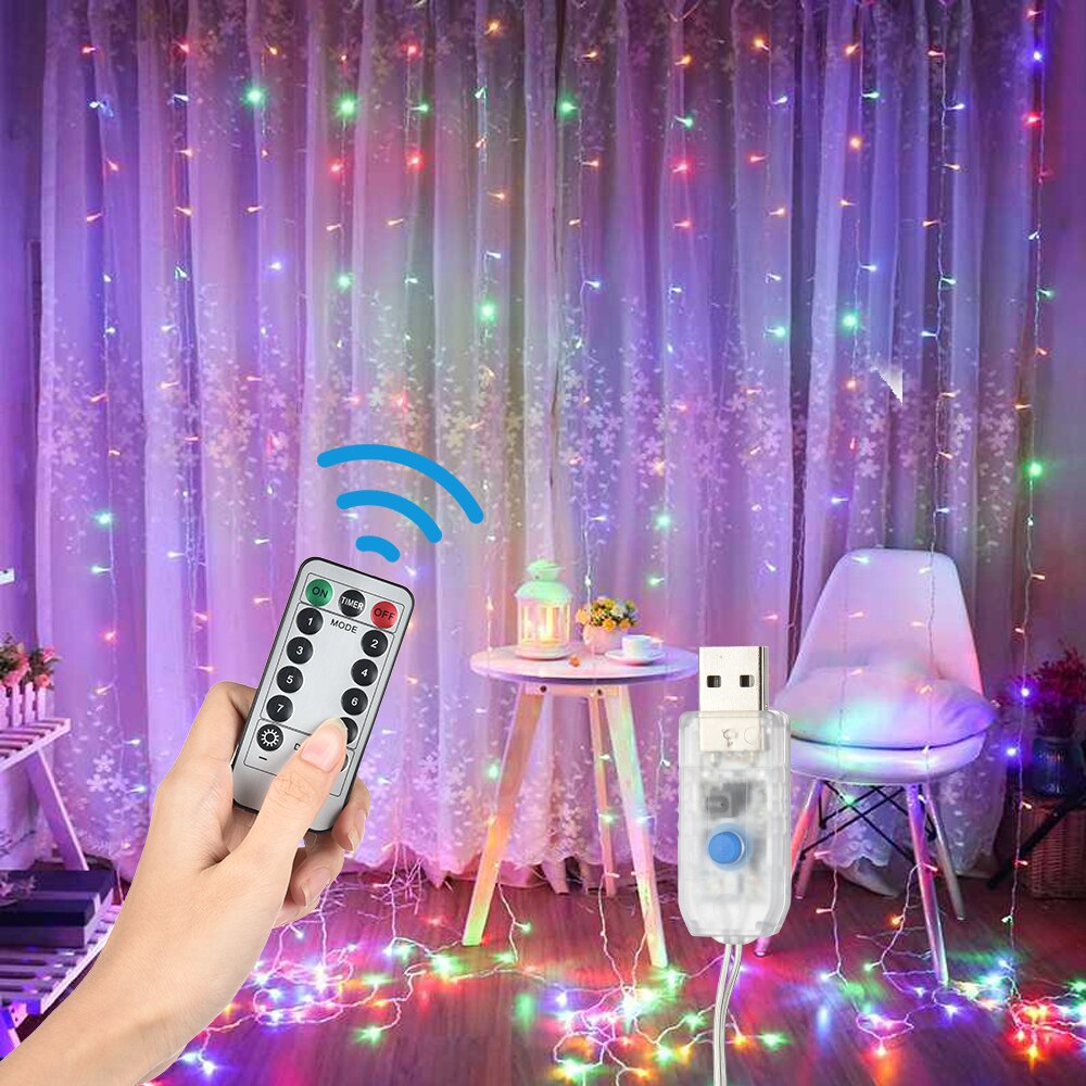 300 LED String Lights Curtain Hanging String Lights for Indoor Home Wedding Party Wall Decor Lamp Remote Control Accessory Craft