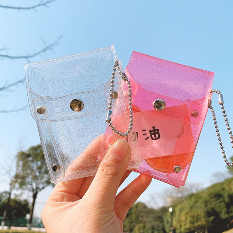 Kawaii Coin Purse Wallet Card Holder Portable PVC Transparent Mini Bag Snap Button Hasp Key Chain Storage Bag Lipstick Bag