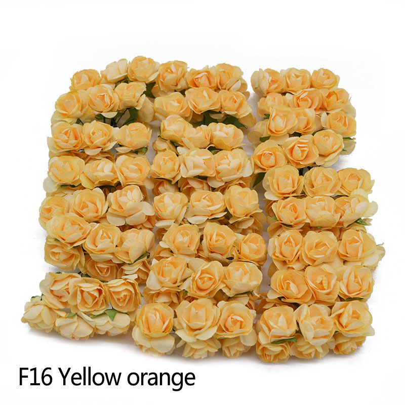 3cm 72PCS Artificial Flowers Paper Flower Head Bouquet DIY Craft Wreath Scrapbooking Flower Wedding Decoration Party Supplies: F16 Yellow orange