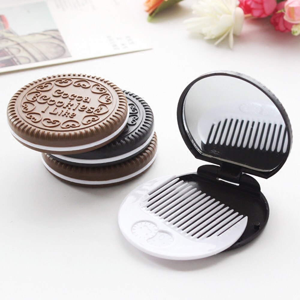 1PC Draagbare Mini Chocolade Cookie Koekjes Spiegel Compact Met Kam Leuke Meisjes Dames Modieuze Kawaii Cosmetische Spiegel #10