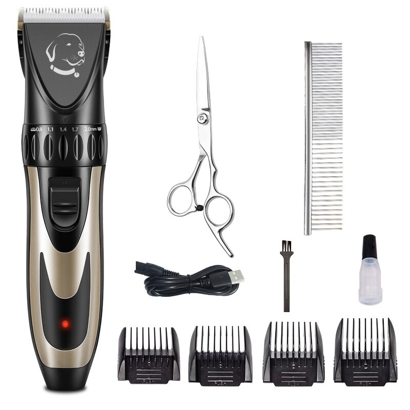 Profissional pet cão aparador de pêlos animais de estimação grooming clippers gato cão cortador máquina barbeador baixo ruído tesoura elétrica clipper: KIT4-BLACK