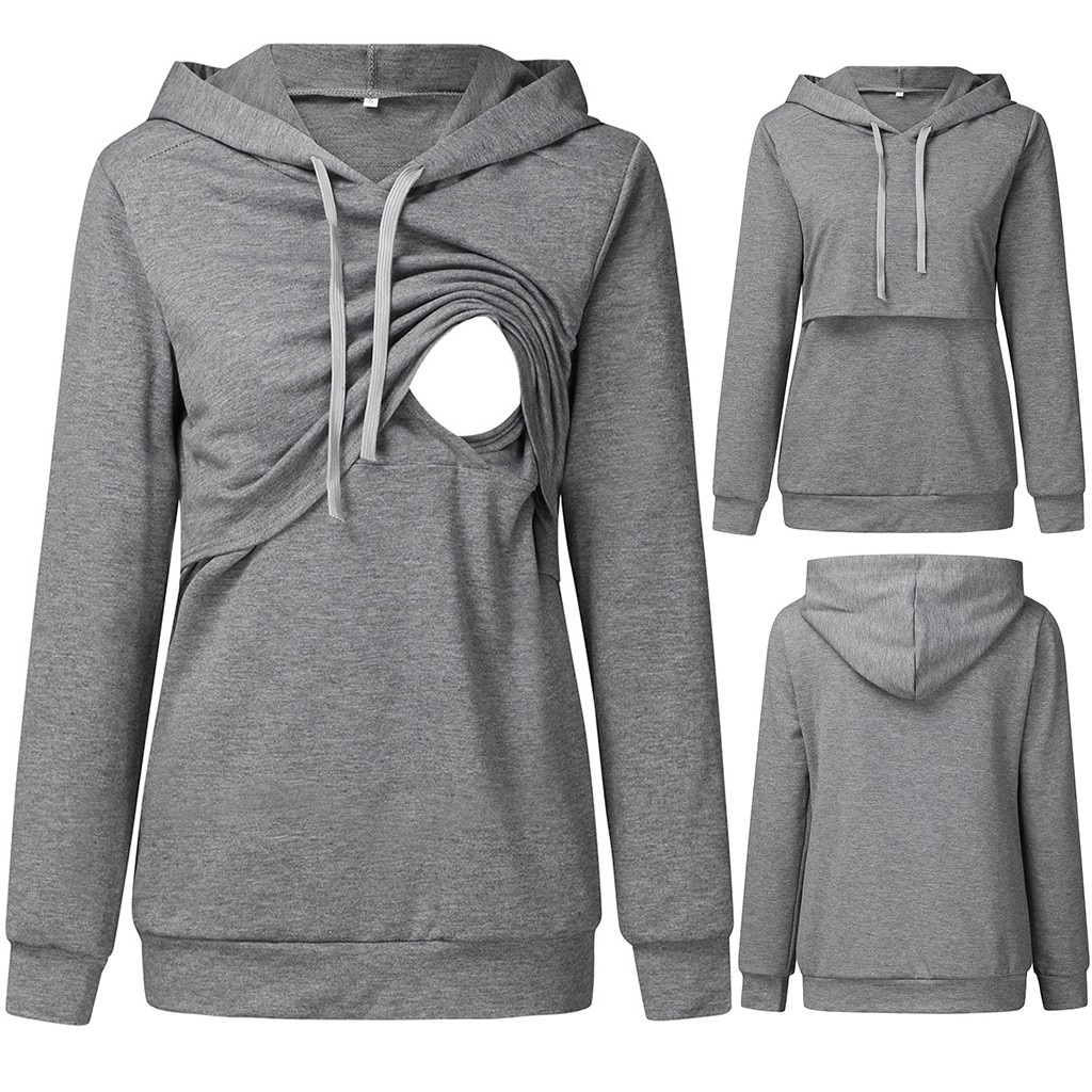 Top para amamantar lactancia Casual manga larga Mujer suéter con capucha invierno para alimentar ropa de embarazo para maternidad de talla grande