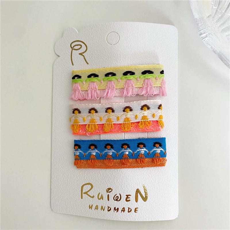 Épingle à cheveux en dentelle pour enfants petite fille pince à cheveux latérale Style ethnique chapeaux tissu arc cheveux accessoires Clips pour les filles: 4