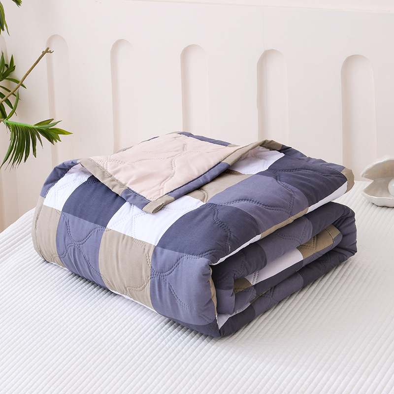 Plaid Summer Quilt Washed Cotton Air Condition Thin Comforter Blanket Bedspread for Single Double Queen King Bed Coverlet: 150x210cm / Dark Grey