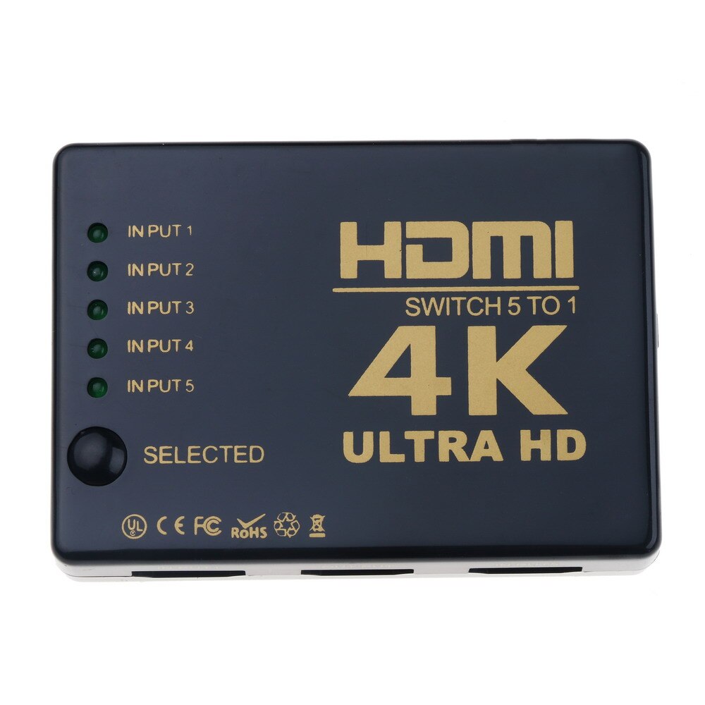 Ultra HD 4K Splitter 1x5 Port 3D 4K*2K Video Switch HDMI-compatible Switcher 1 Input 5 Output HUB with IR Remote Control