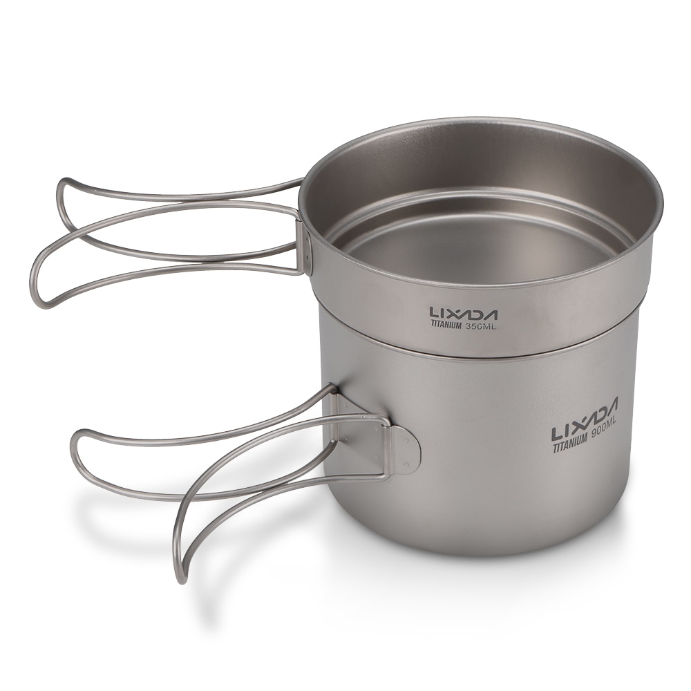 Lixada Ultraleicht Titan 900/1100ml Topf und 350ml Braten Pfanne Cookset draussen Camping Picknick Kochgeschirr einstellen mit klapp Griffe