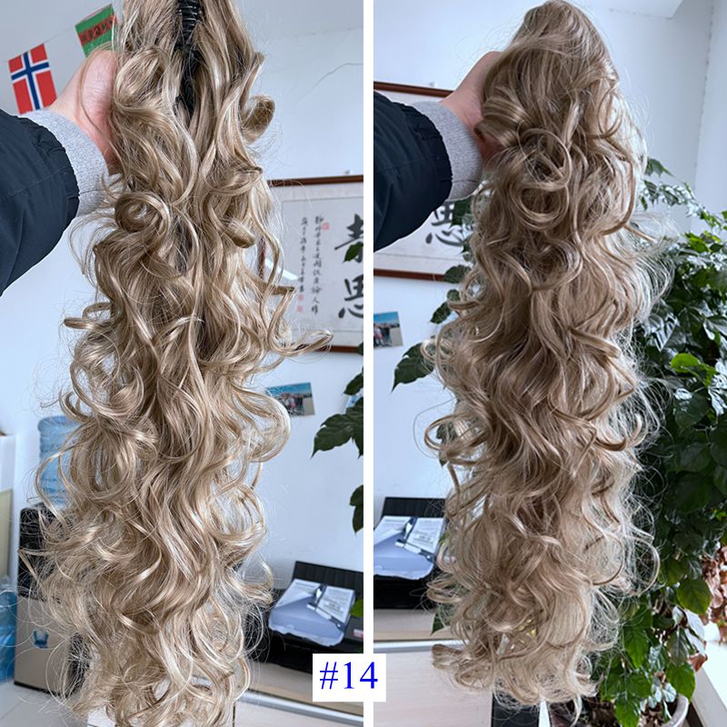 Luxury for Braiding 76cm 210g Long Wavy High Temperature Fiber Synthetic Hair Pieces Claw Clip Ponytail Extensions for Women: #14